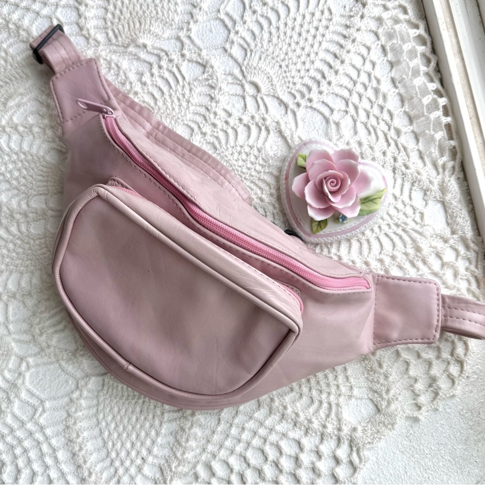 Vintage Pink Leather Belt Bag • Y2K Soft Leather Fanny Pack Coquette Balletcore